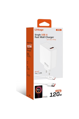 Linkage 12wl 120w Turbo Hızlı Şarj Adaptörü + 1m Usb-a To Type-c Kablo Tek Port Ev & Seyahat Tip