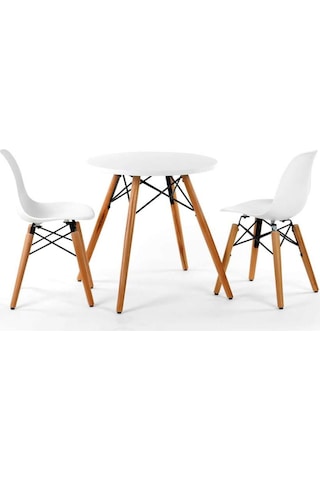 Seduna Eames Child 2X1 Sandalye Masa Takım | Natural Ahşap Ayaklı-Beyaz