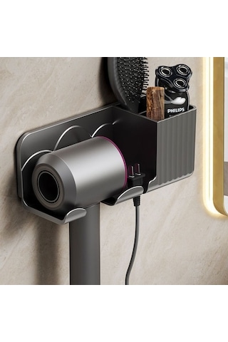 Wondernest Tutacağı, Duvara Raf, Zımbasız, Saç Kurutma Makinesi Askılık Banyo Xq Siyah