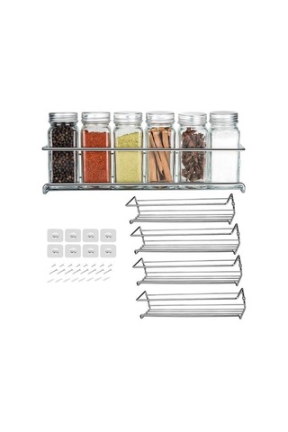 4 Paket Duvar Montaj Baharat Raf, Tek Katmanlı Asılı Raf Organizatörü, Kavanozları Saklamak İçin Baharat Rafları, Ekran Şişeleri Baharat Organizatörleri Duvara Monte Mutfak Rafları Gümüş 1