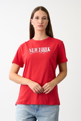 Alexandergardi Oversize Geniş Kalıp Bisiklet Yaka Baskılı T-shirt Kırmızı