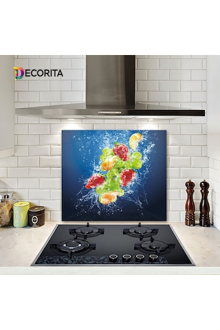 Decorıta Cam Ocak Arkası Koruyucu | Köpüklü Meyveler