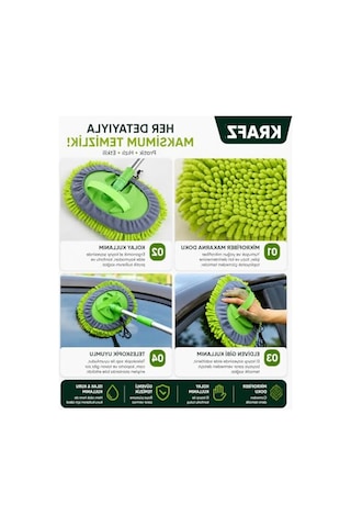 Krafz Premium Araç Yıkama Fırçası Uzun Saplı Mikrofiber Oto Temizlik Mopu, Çiziksiz Araç Yıkama Seti, Otomobil, Kamyonet, Suv, Karavan Ve Tekne İçin Boyaya Zarar Vermeyen Temizlik Aparatı