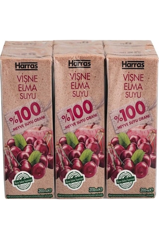 Vişne Elma Suyu %100 Meyve Suyu Oranı Şeker Ilavesiz 36 Adet X 200 Ml