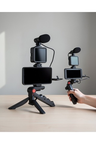 Telefon Tutucu Mini Tripod Mikrofonlu Vlog Video Çekim Standart