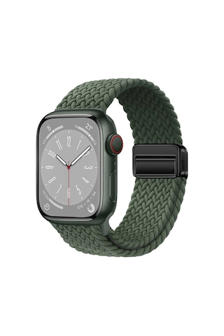 Watch 10 46mm Mxsp Krd-134 Uyumlu Örgü Tasarımlı Hasır Kordon Strap Kayış - Koyu Yeşil