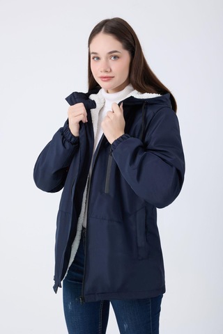 Spor Kadın Kürklü Su Ve Rüzgar Geçirmez Kapüşonlu Mont & Kaban & Parka Lacivert