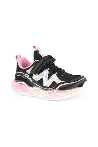Pepino Kız Çocuk Spor Ayakkabı Hologram Pullu Cırt Cırtlı Esnek Lastik Bağcıklı Hafif Kalın Işıklı Taban Sneaker 2198 Siyah