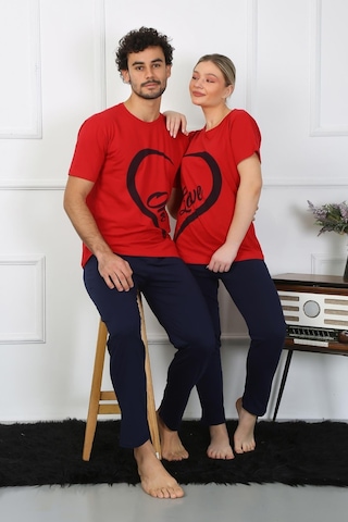 Akbeniz Erkek Pamuk Penye Sevgili Kombini Pijama Takımı Kırmızı 50128 Tek Takım-kırmızı Kırmızı
