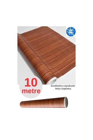 45cm X 10 Metre 1 Rulo Folyo Yapışkanlı Kestane Ahşap Görünümlü Mutfak Duvar Kaplama Folyosu Kağıdı