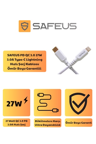Pd Qc 3.0 Kopmaya Karşı Dayanıklı 27w 3a Type-c Lightning Hızlı Şarj Kablosu Ömür Boyu Garantili 1 Metre
