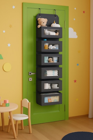 6 Katlı Kapı Arkası Düzenleyici Raf Bebek Eşyası Çocuk Odası Banyo Organizer Antrasit
