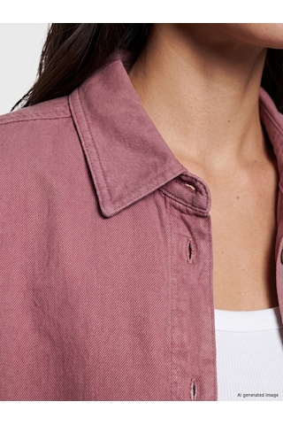 Lcw Vision Pembe Cepli Oversize Kadın Jean Gömlek