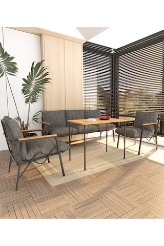 Doruk Home Balkon, Bahçe, Cafe, Metal Kanepe Koltuk Takımı , Bahçe Mobilyası, 50x90 Masalı - 311 Orta Gri