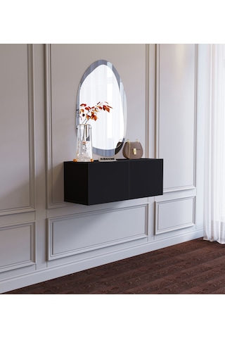 Duvara Monte Siyah %100 Mdf Fonksiyonel Modern 2 Kapaklı Dresuar Siyah