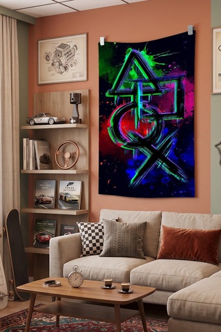Neon Graffiti Duvar Örtüsü, Genç Odası Dekoru Baskılı Kumaş Duvar Halısı Beyaz