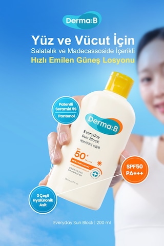 Yüz&vücut İçin, Hızlı Emilen, Cildi Nemle Rahatlatan Güneş Kremi Derma:b Everyday Sun Block Spf50+