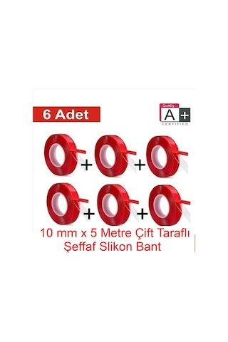 6 Adet 10mmx5mt Çift Taraflı Montaj Slikon Bandı Doku Nano Silikonlu Süper Güçlü Bant