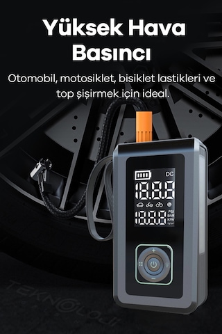 Taşınabilir Araç Pompası 10.000mah Akü Şarj Eden Otokompresör Elfeneri Powerbank Çanta  3in1