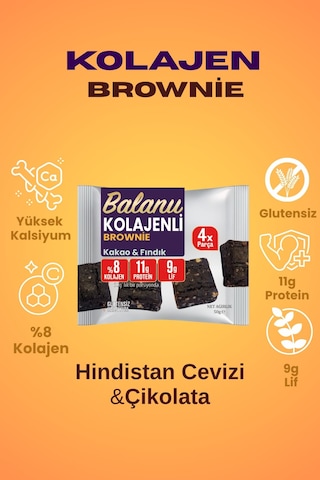 Balanu Kolajen Kakao & Fındık Brownie 50gr X3 Adet