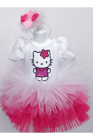 Hello Kitty Baskılı Kız Çocuk Bebek Doğumgünü Elbise Parti Kostüm
