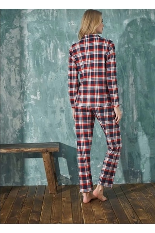 Arcan 20501-7 Ekose Süet Düğmeli Kadın Pijama Takımı Çok Renkli