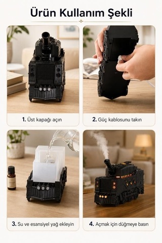 Özel Üretim H20 Tank Aroma Difüzör Siyah Nostaljik Çocuk Odası Kış
