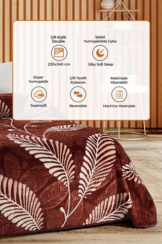 Evlen Home 4 Kg Battaniye Supersoft Embos Kalın Yumuşak Peluş Çift Kişilik Yumoş 220x240 Cm Minella Kahve Kahve