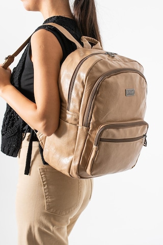 571 Collections Suni Deri Yıkama Sırt Çantası Poliüretan Bej Model: 571-14-16h Bej