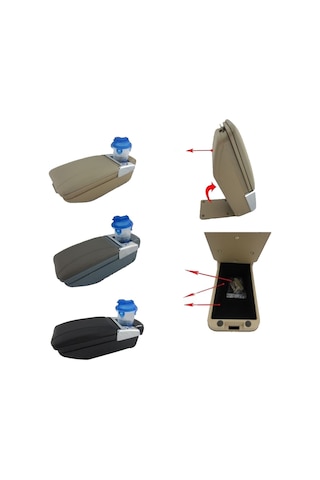 Sürgülü Kolçak Kol Dayama Bardaklık Ve Küllüklü Siyah-Gri-Bej