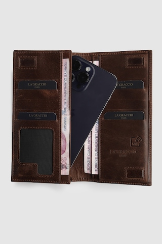 La'graccio Paris Mare Rfid Korumalı Erkek Hakiki Deri Telefon Hazneli Cüzdan Crazy Kahve