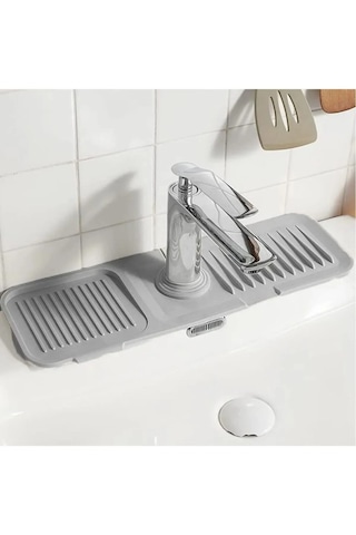 Rotanev Elastik Musluk Matı Su Tutucu Düzenleyici Kaydırmaz Taban Organizer Mutfak Banyo Lavabo Antrasit