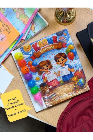 Karne Hediyesi 10 Set Renkli Keçeli Kalem Ve Tebrik Kartı