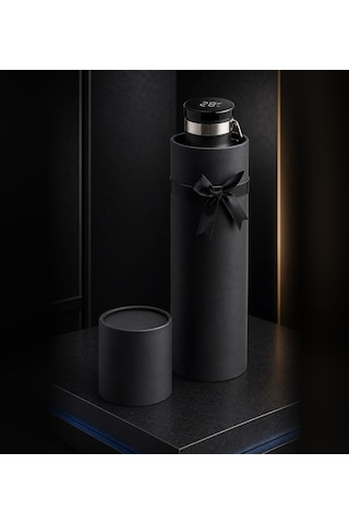 Kişiye Özel İsim Baskılı 650 Ml Dijital Dereceli Bluetooth Hoparlörlü Termos Sökülebilir Tabanlı, Kutulu, Öğretmenler Siyah