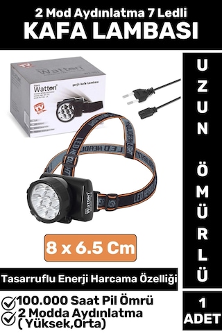 Profesyonel Kamp Avcı Balıkçı Deprem Güçlü Işık 2 Mod Aydınlatma Şarjlı 7 Led'li Kafa Lambası Çok Renkli