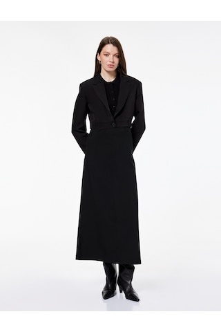Koton Uzun Kollu Düğmeli Geniş Yaka Crop Blazer Ceket Siyah 6wak50103uw Siyah