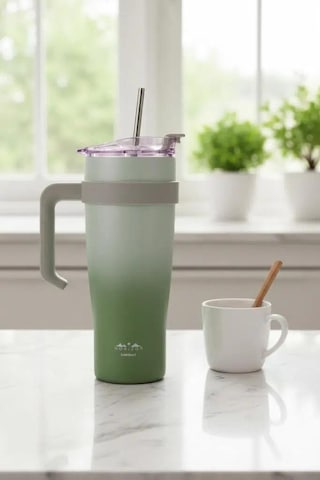 Horizon Pipetli Termos Bardak Yeşil 1000ml B6836 Yeşil