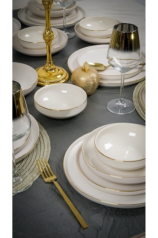 Heda Porselen Rüya Altın Yaldız 24 Parça 6 Kişilik Porselen Yemek Takımı