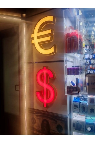 Döviz Gold Işıklı Tabela - Ledli Dolar Ve Euro Sembolü Kutu Harf