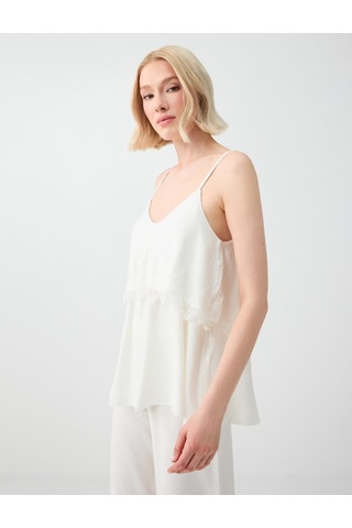 Jimmy Key Jimmy Key Beyaz Askılı Dantel Detaylı Örme Bluz 6sw037427100