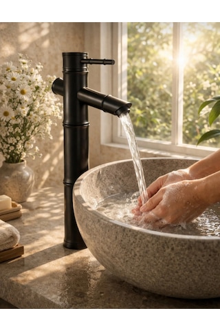 Siyah Lavabo Bataryası Çanak Lavabo Uyumlu Pirinç Gövde Mat Siyah Modern Banyo Musluğu Siyah