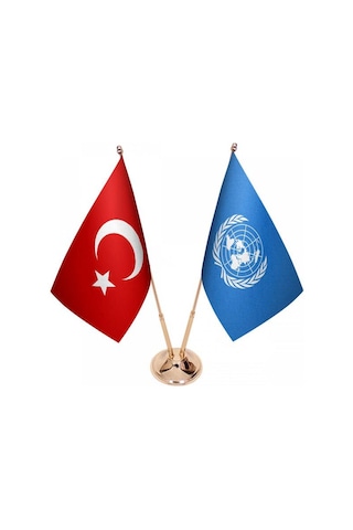 Masa Üstü Birleşmiş Milletler Bayrağı Türk Bayrağı İkili Pirinç D