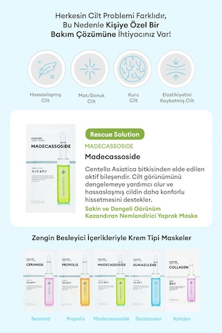 Missha Hassas Ve Kuru Ciltler İçin Madecassoside İçerikli Maske 1 Adet Mascure Rescue Solution Sheet Mask