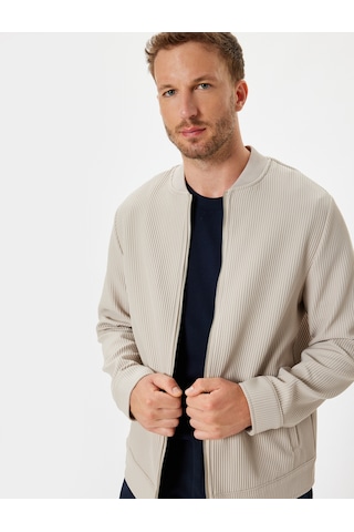 Koton Bomber Ceket Fitilli Fermuarlı Bej 5wam50021hw Ekru
