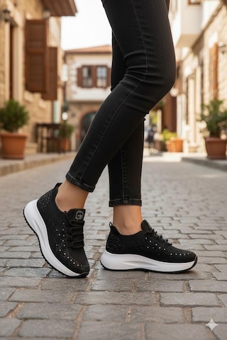 Guja 26y301 Rahat Taşlı Tekstil Günlük Spor Sneaker Kadın Ayakkabı Siyah