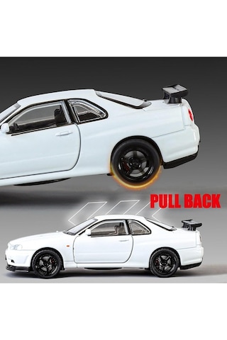Nissan Skyline Gtr R34 1:24 Diecast Metal Model Araba Koleksiyon Sesli Işıklı Beyaz