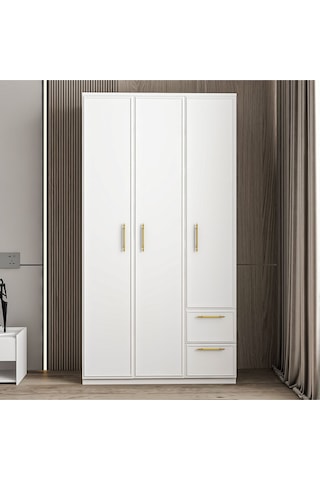 Vespera Çıta Detaylı 3 Kapaklı, Çekmeceli Gardırop Beyaz, 90 Cm