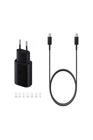 Samsung Galaxy A06 Uyumlu Type-c Ultra Hızlı Şarj Seti 22.5w 3.0 Amper Siyah Şarj Adaptörü Ve Kablo