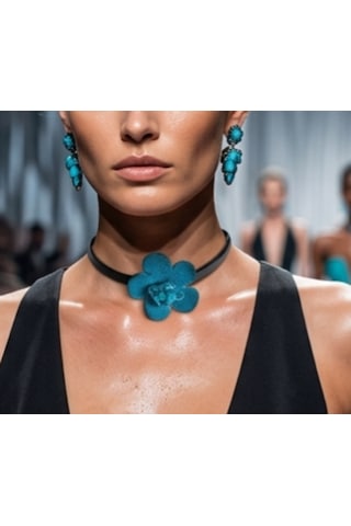 Turkuaz Siyah Hakiki Deri Choker El Yapımı Kolye Turkuaz Siyah Hakiki Deri Choker El Yapımı Kolye