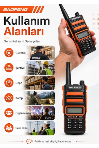 Bf-h5 Plus 10w Çift Bant Şarjlı El Telsizi Lcd Ekranlı Taşınabilir Profesyonel Telsiz